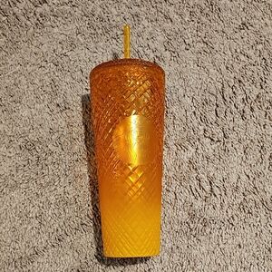 Orange Tumbler with Straw